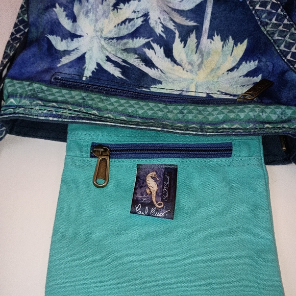 Paul Brent Sun 'N Sand Aqua/Blue Palm Tree Batik Shoulder Tote/Cross Body - Picture 5 of 8